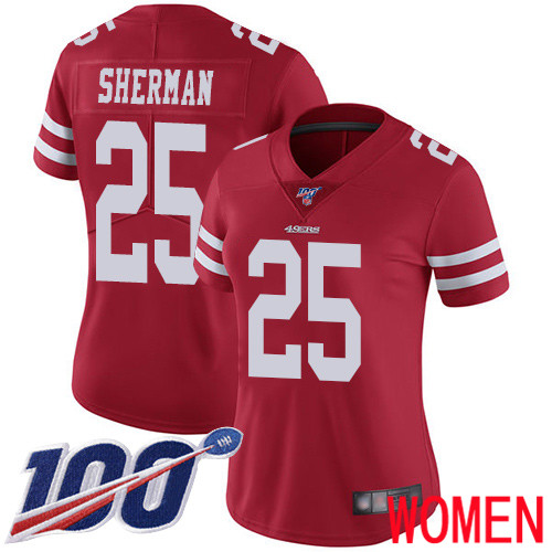 San Francisco 49ers Limited Red Women Richard Sherman Home NFL Jersey 25 100th Season Vapor Untouchable